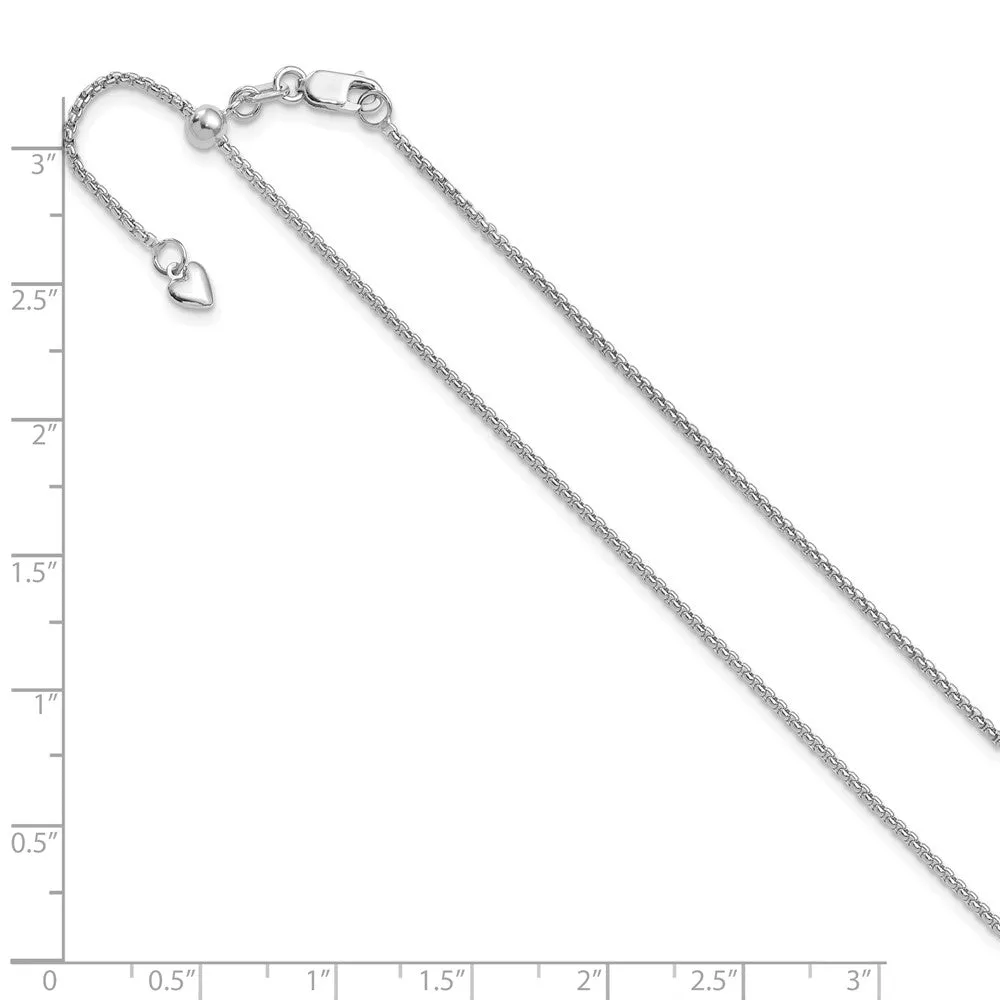 1.3mm 14K White Gold Adjustable Round Box Chain Necklace, 22 Inch