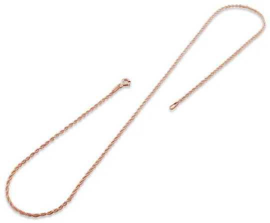 14K Rose Gold Plated Sterling Silver Rope Chain 1.3MM