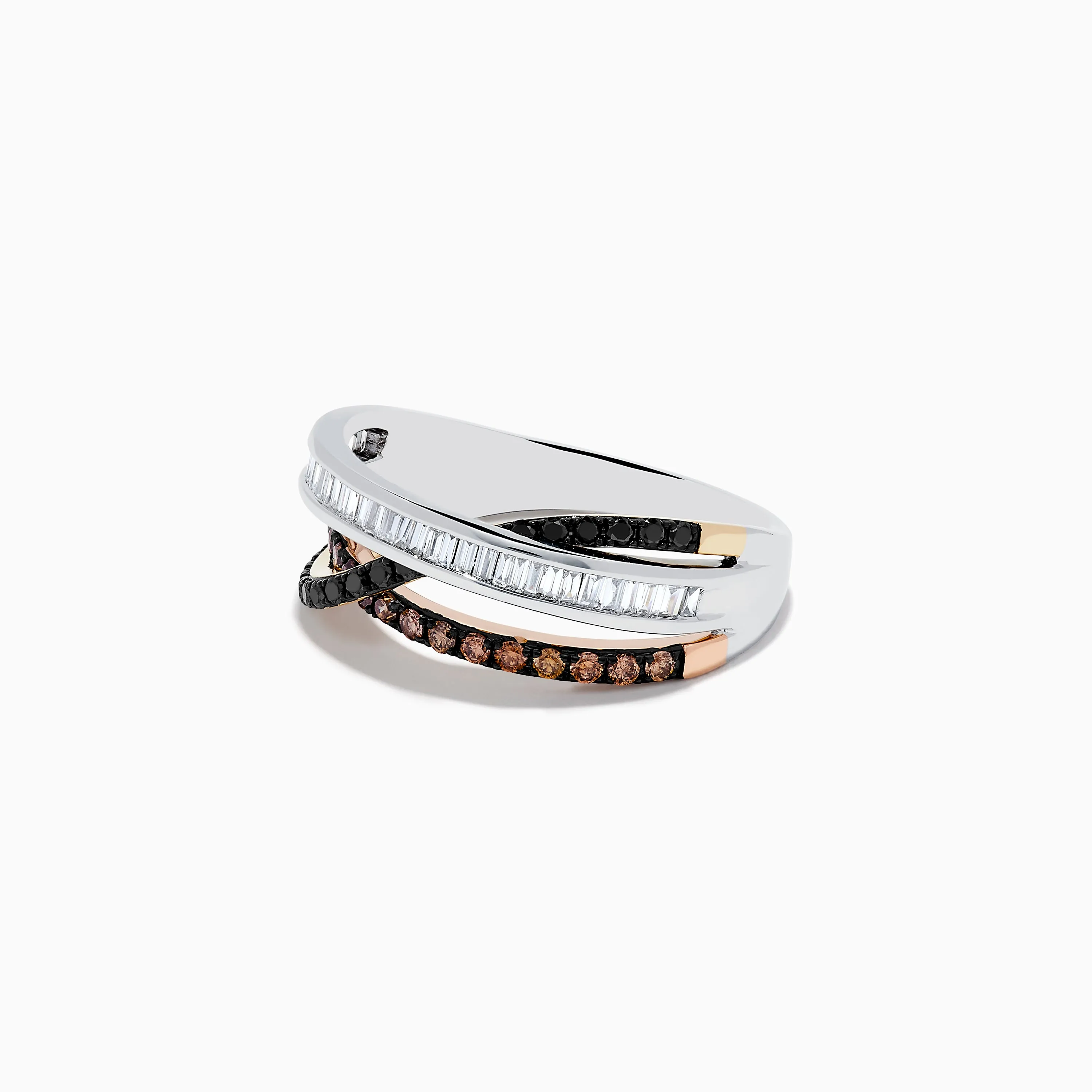 14K Three-Tone Gold Brown, Black and White Diamond Crossover Ring 0.63 TCW