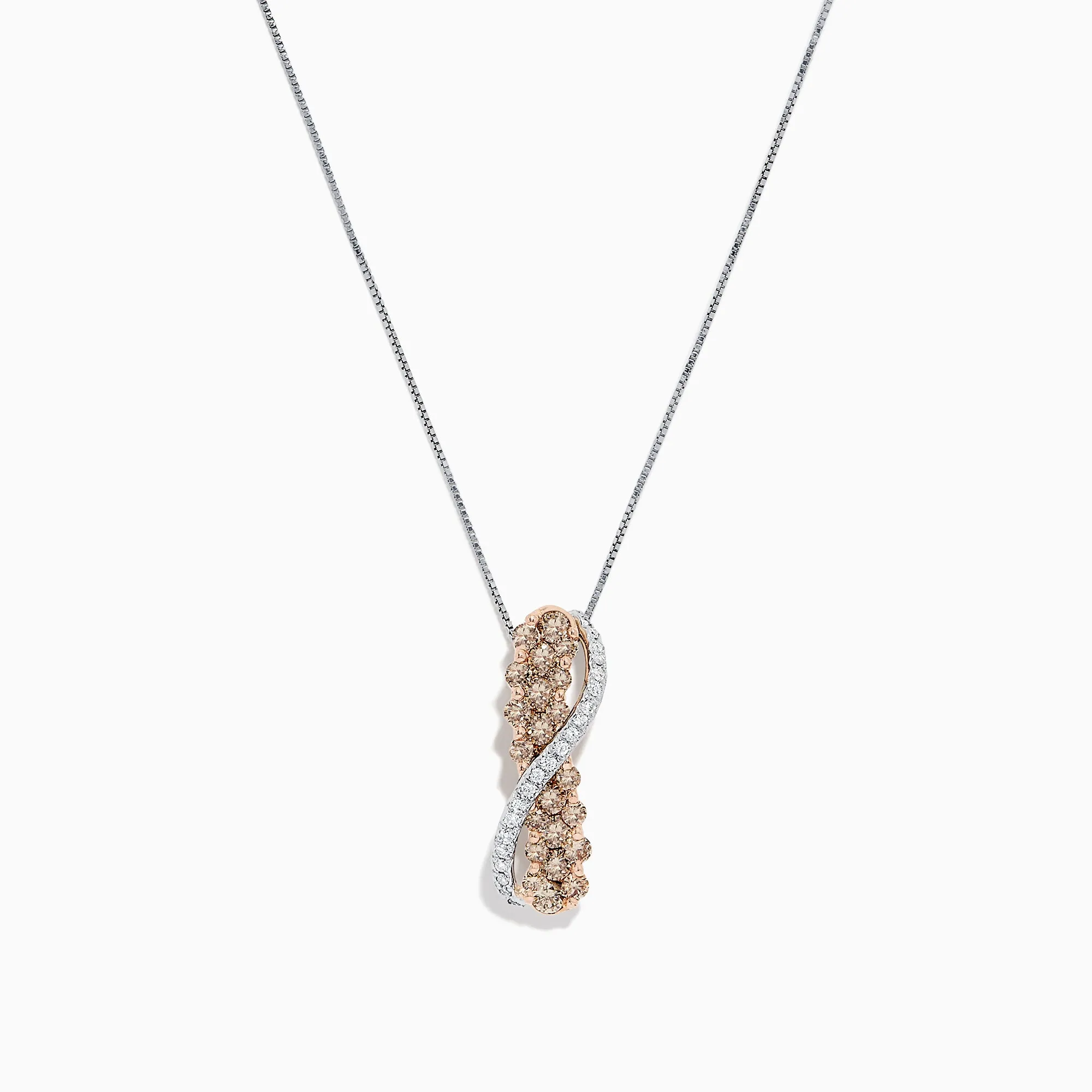 14K Two Tone Gold Brown and White Diamond Crossover Pendant, 1.00 TCW