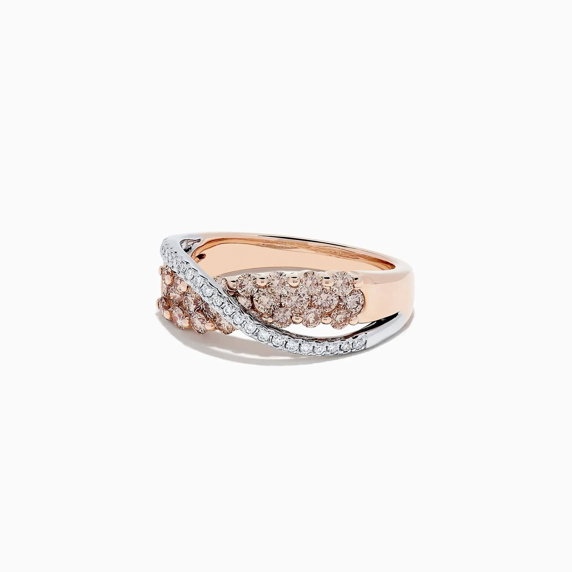 14K Two Tone Gold Brown and White Diamond Crossover Ring, 1.00 TCW