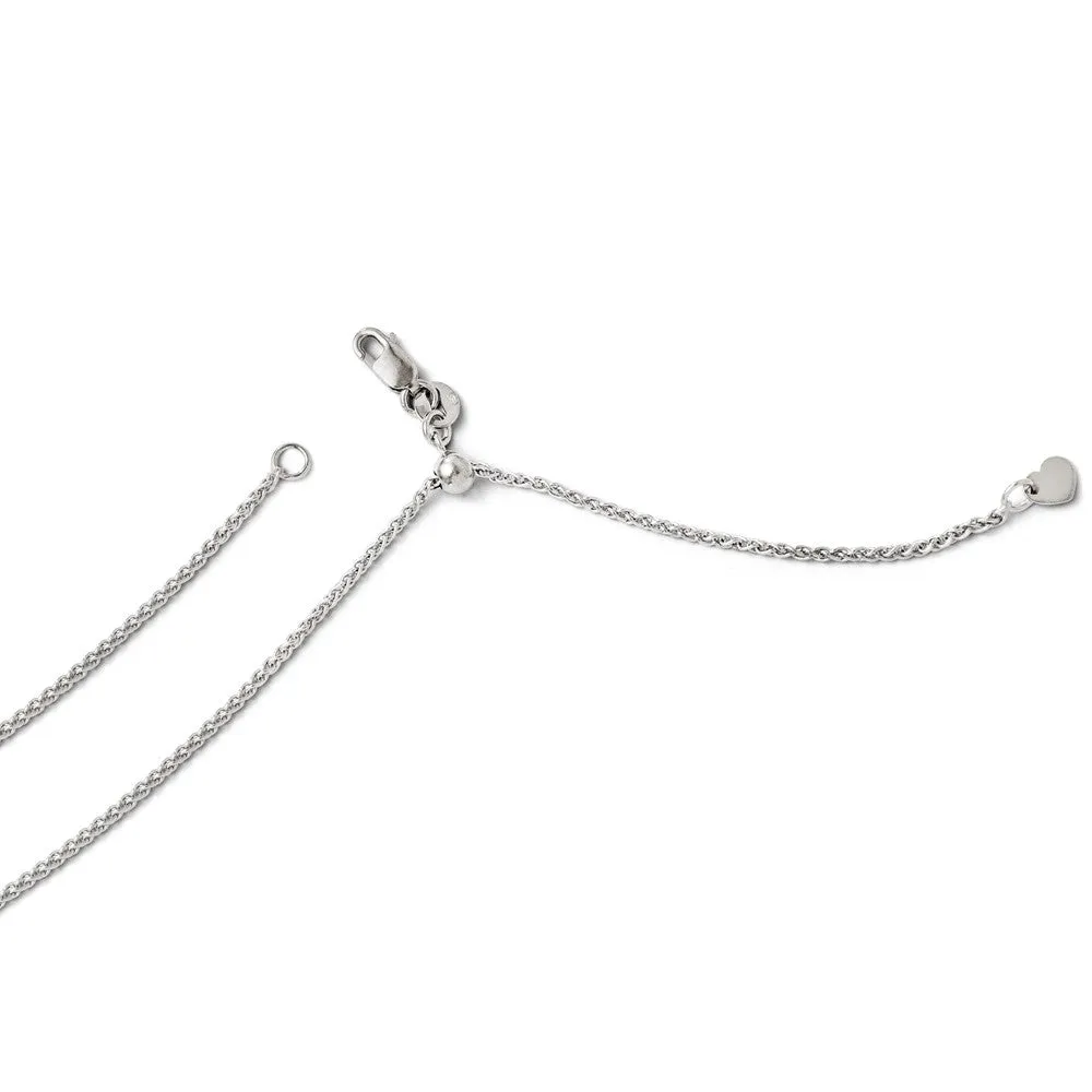 1.4mm 14k White Gold Adjustable Solid Wheat Chain Necklace