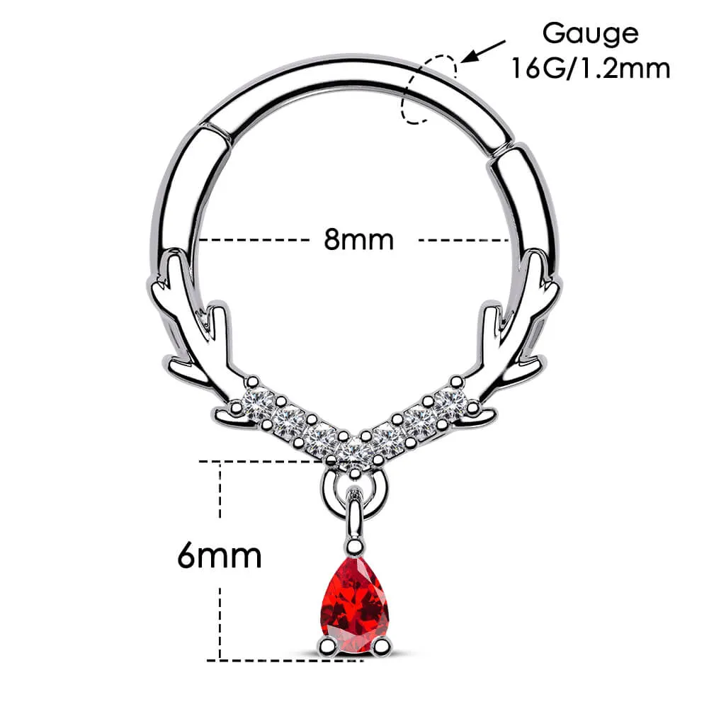 16G Antler CZ Dangle Hinged Segment Septum Ring