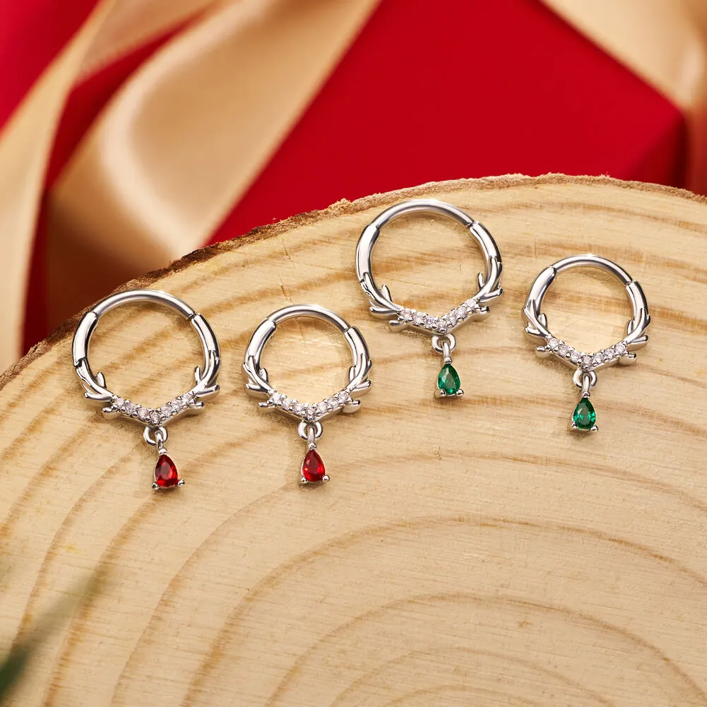 16G Antler CZ Dangle Hinged Segment Septum Ring