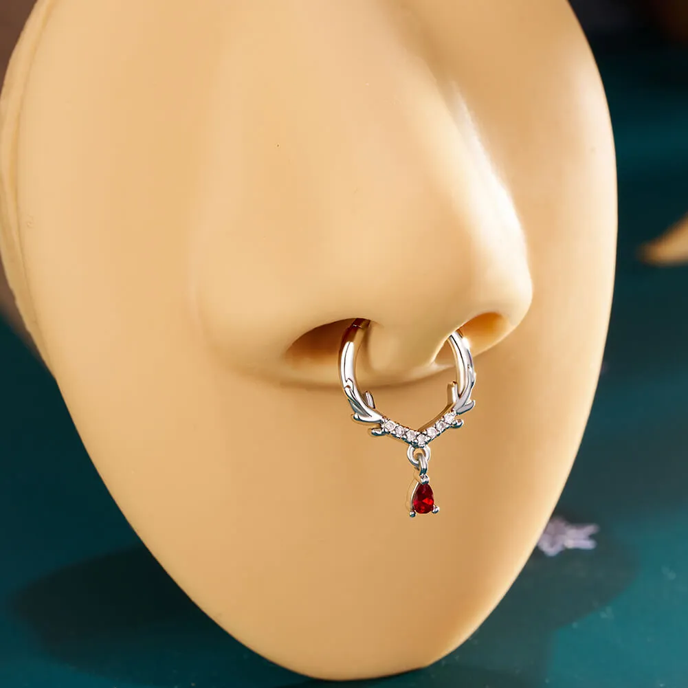 16G Antler CZ Dangle Hinged Segment Septum Ring