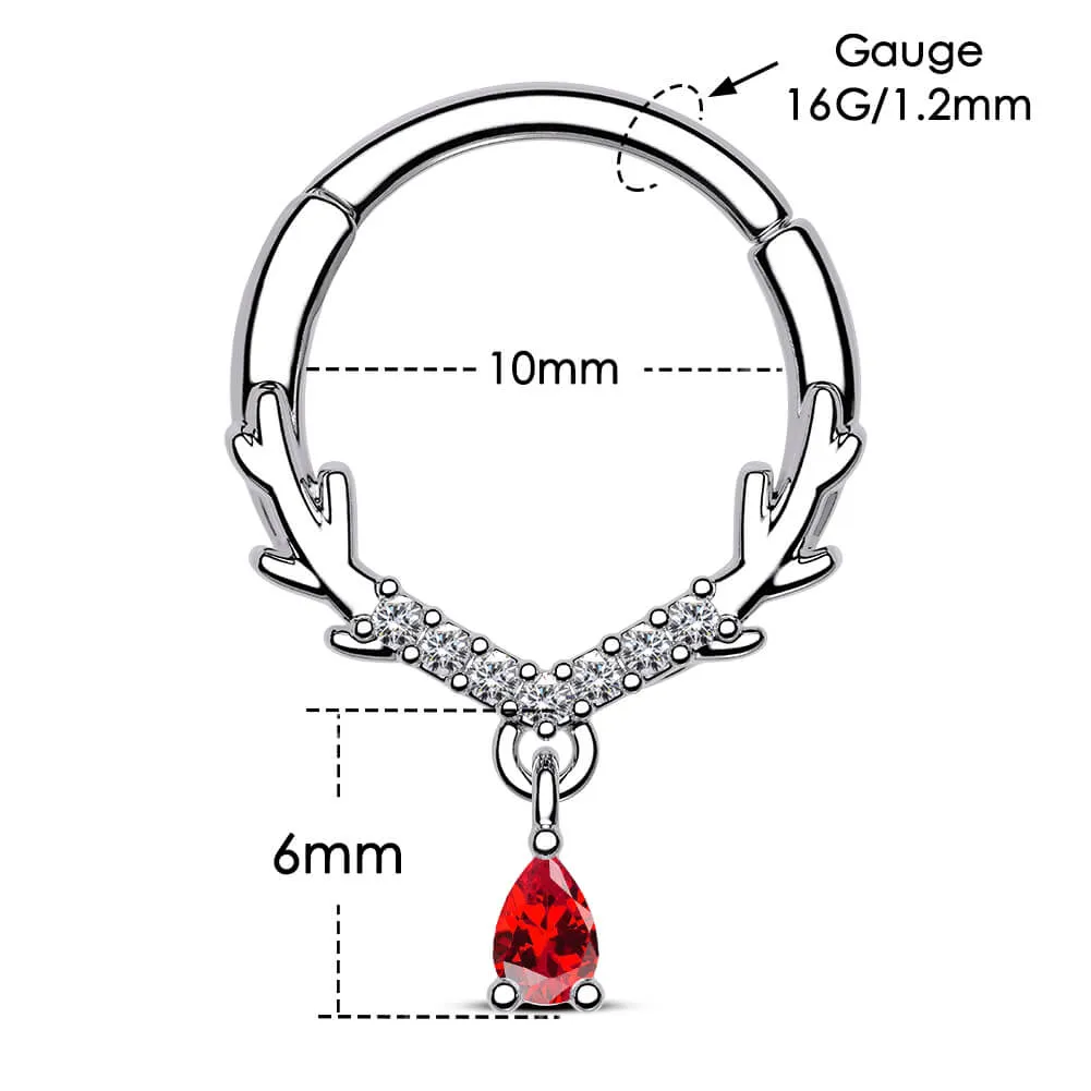 16G Antler CZ Dangle Hinged Segment Septum Ring