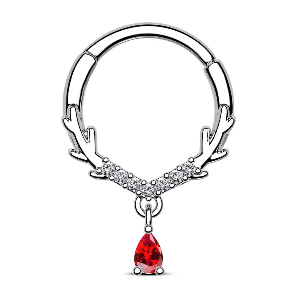 16G Antler CZ Dangle Hinged Segment Septum Ring