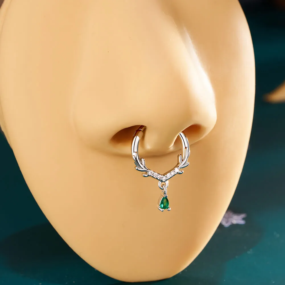 16G Antler CZ Dangle Hinged Segment Septum Ring
