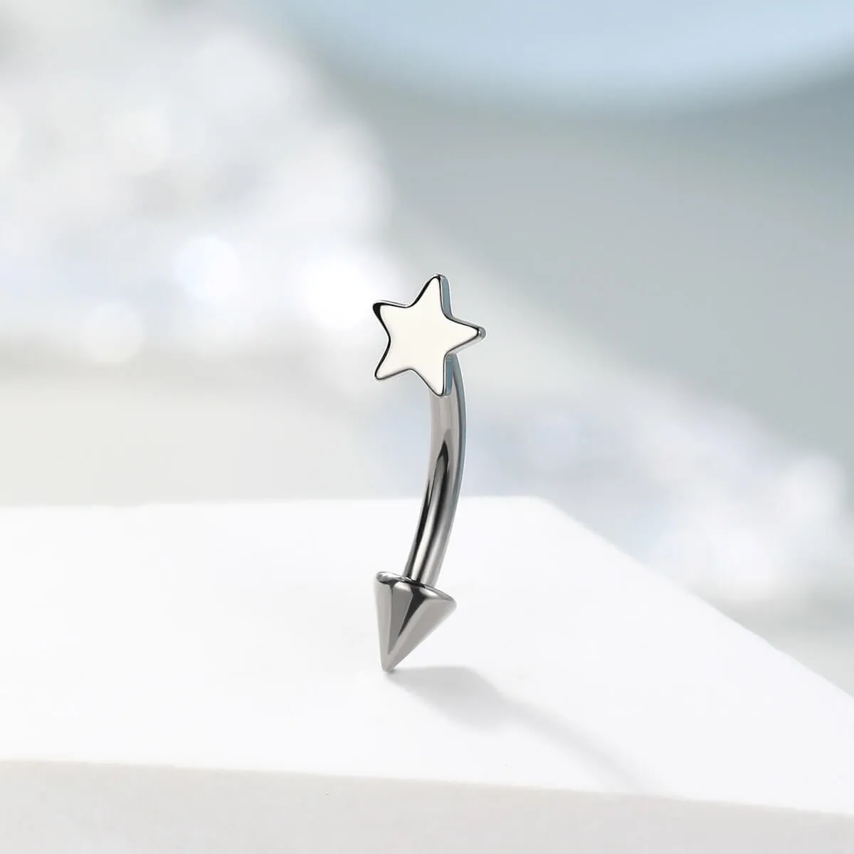16G Titanium Star Top Eyebrow Rook Ring Vertical Labret Stud