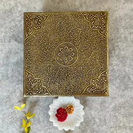 18-Inch Brass-Accented Wooden Square Pooja Chowki for Idols