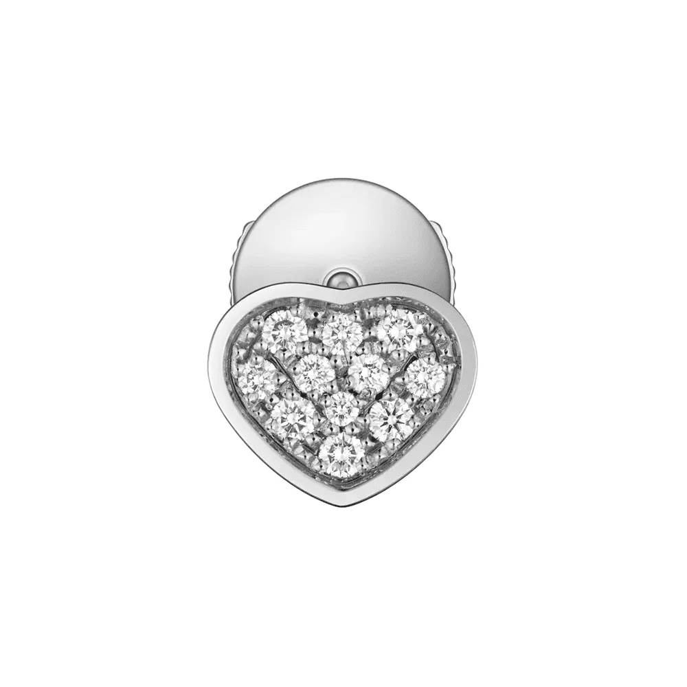 18ct White Gold My Happy Hearts Pave Set Diamond Single Stud Earring