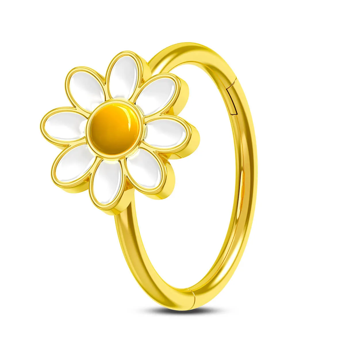 20G Hinged Segment Silver and Gold Daisy Nose Hoop