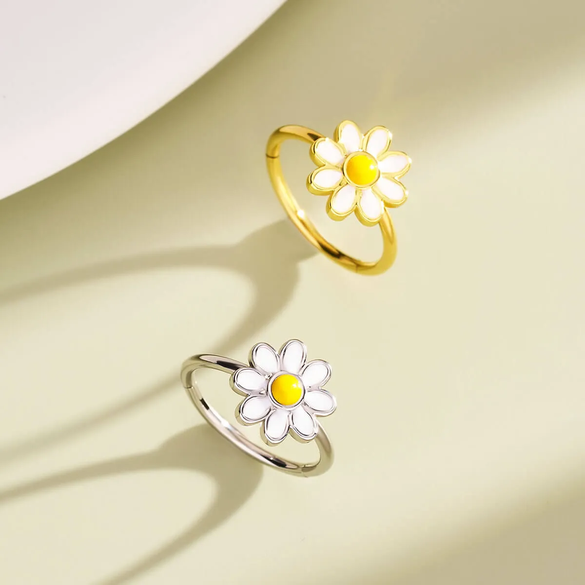 20G Hinged Segment Silver and Gold Daisy Nose Hoop