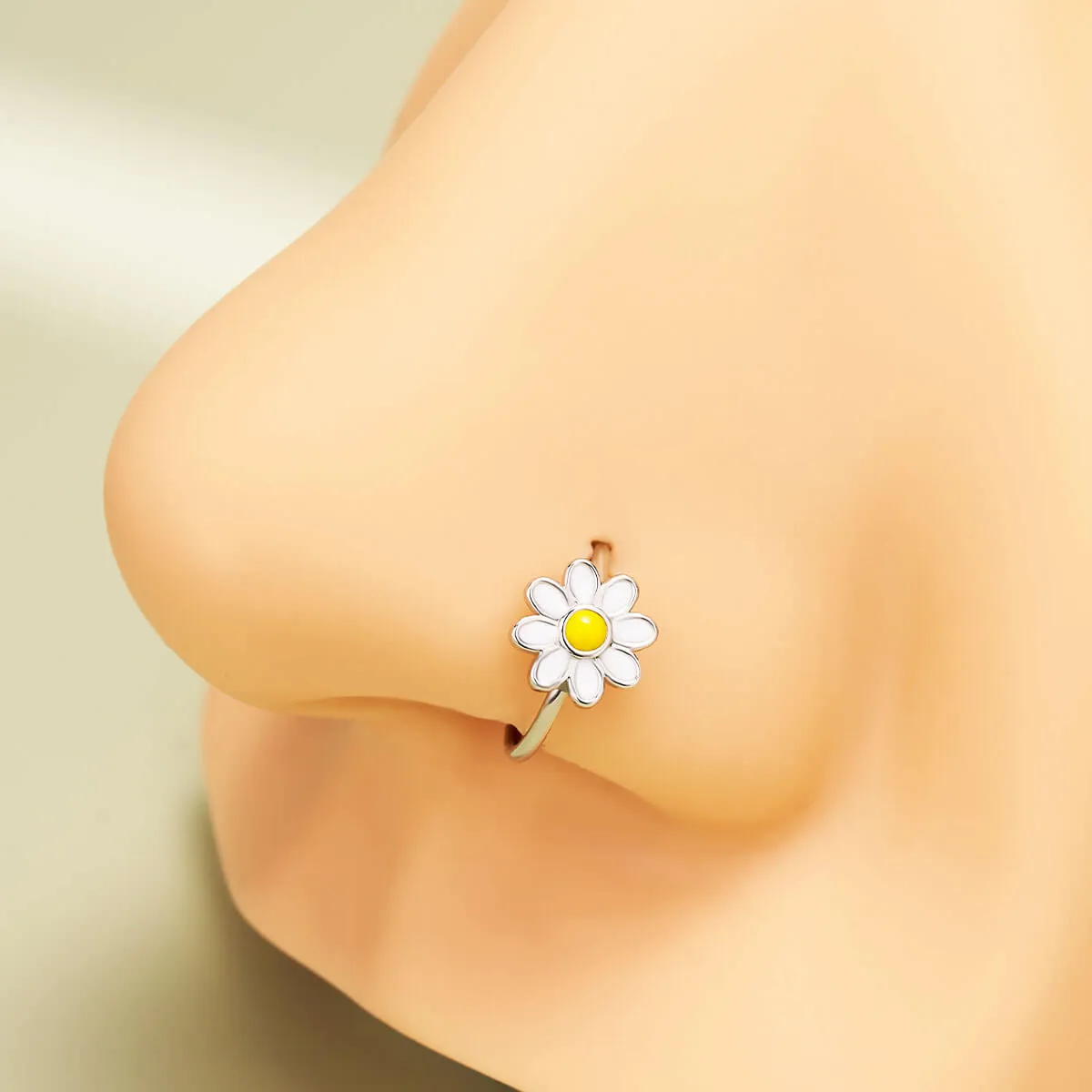20G Hinged Segment Silver and Gold Daisy Nose Hoop