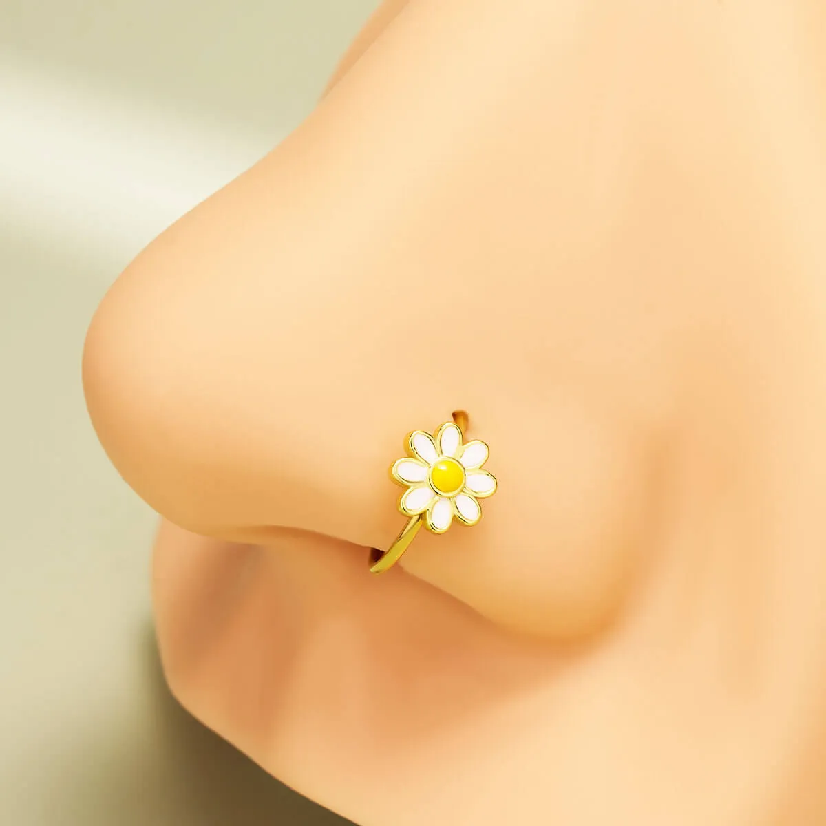 20G Hinged Segment Silver and Gold Daisy Nose Hoop