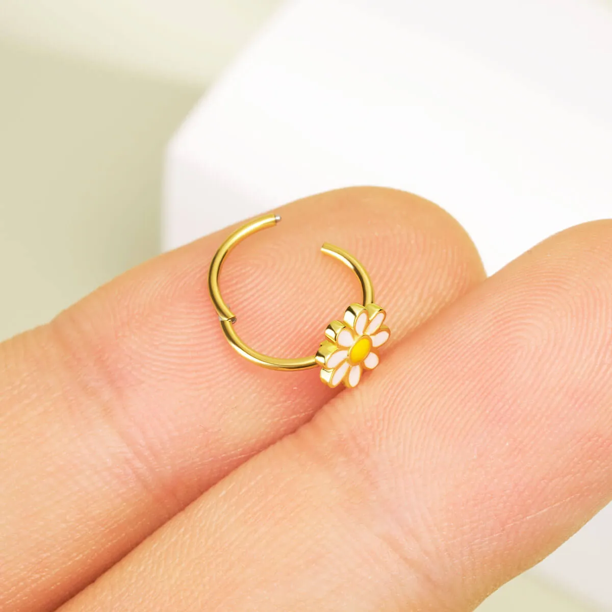 20G Hinged Segment Silver and Gold Daisy Nose Hoop