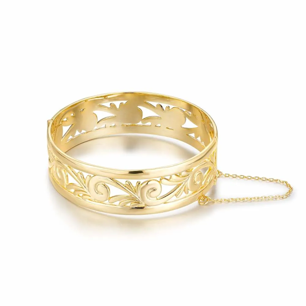 20mm Gold Filled Bonded Filigree Bangle Bracelet with Safety Chain