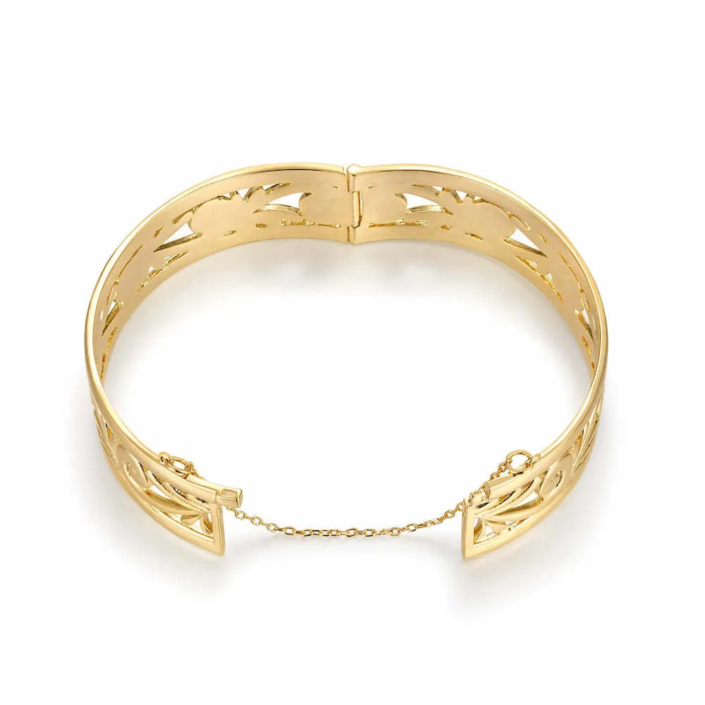 20mm Gold Filled Bonded Filigree Bangle Bracelet with Safety Chain