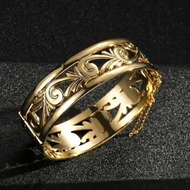 20mm Gold Filled Bonded Filigree Bangle Bracelet with Safety Chain