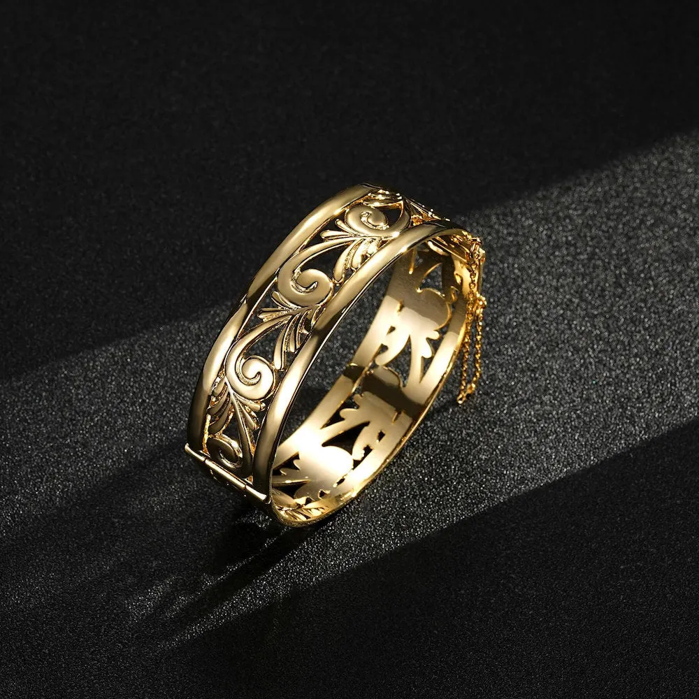 20mm Gold Filled Bonded Filigree Bangle Bracelet with Safety Chain