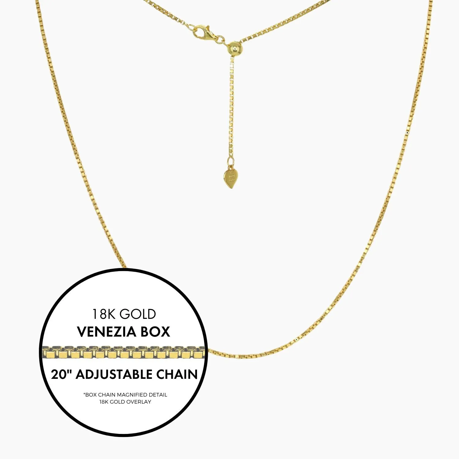 20" Italian Light Venezia Box Adjustable Chain (Gold)