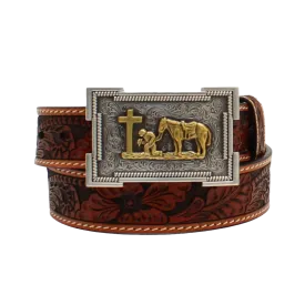 3D Belt® Children's Tooled Cowboy Prayer Brown Leather Belt D120001808