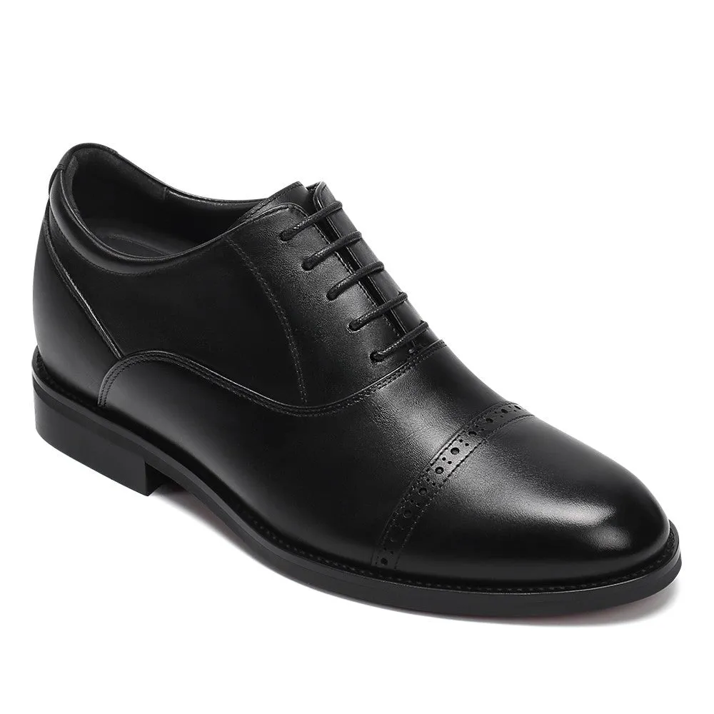 8 CM / 3.15 Inches CMR CHAMARIPA Men's Black Calfskin Elevator Oxford Shoes
