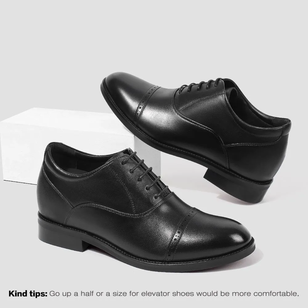 8 CM / 3.15 Inches CMR CHAMARIPA Men's Black Calfskin Elevator Oxford Shoes