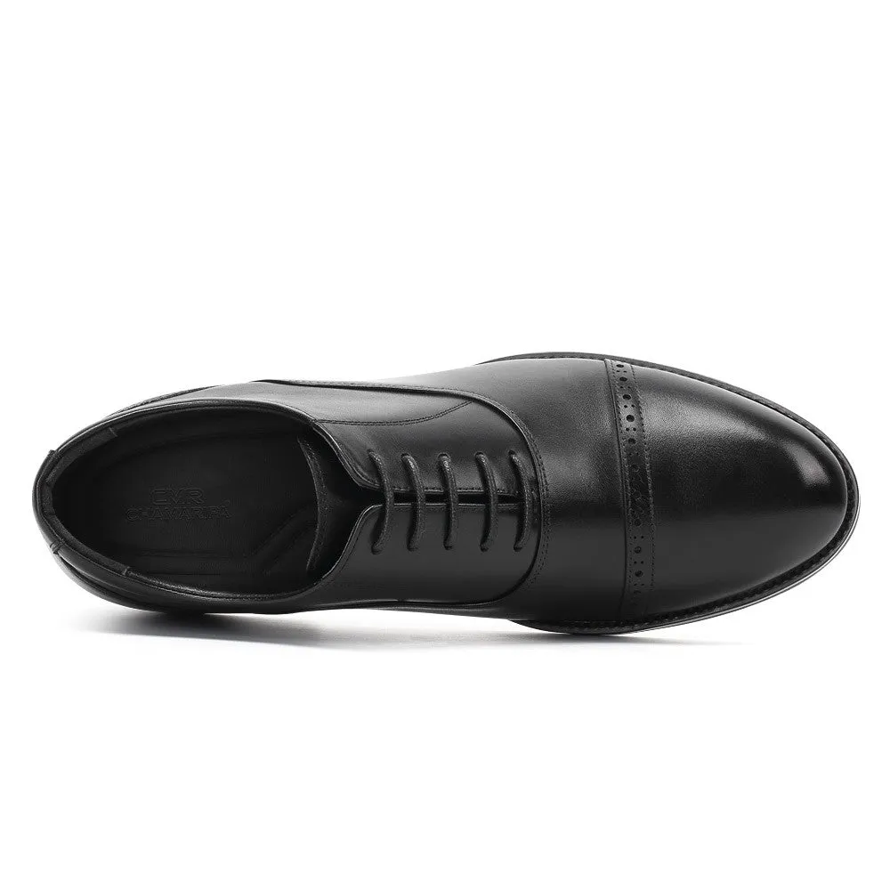 8 CM / 3.15 Inches CMR CHAMARIPA Men's Black Calfskin Elevator Oxford Shoes