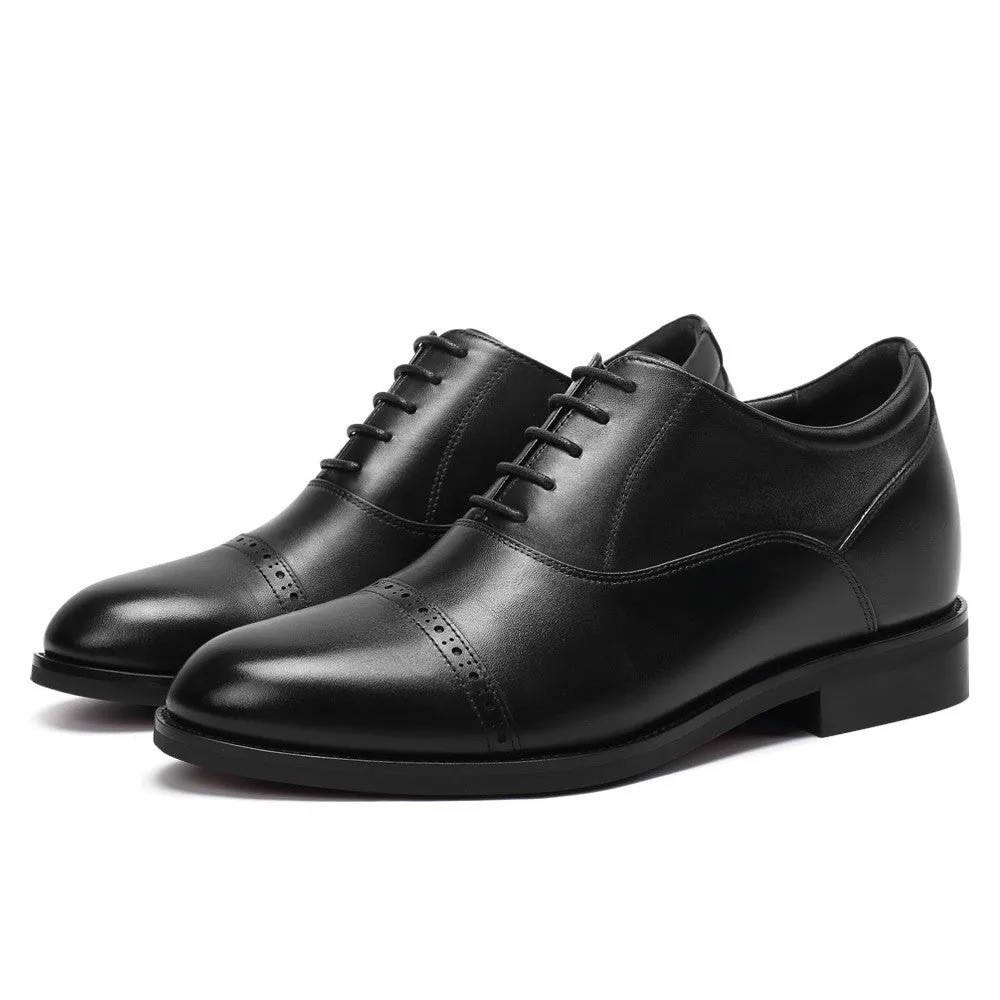 8 CM / 3.15 Inches CMR CHAMARIPA Men's Black Calfskin Elevator Oxford Shoes