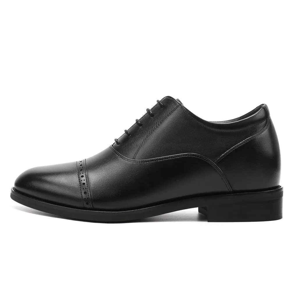 8 CM / 3.15 Inches CMR CHAMARIPA Men's Black Calfskin Elevator Oxford Shoes