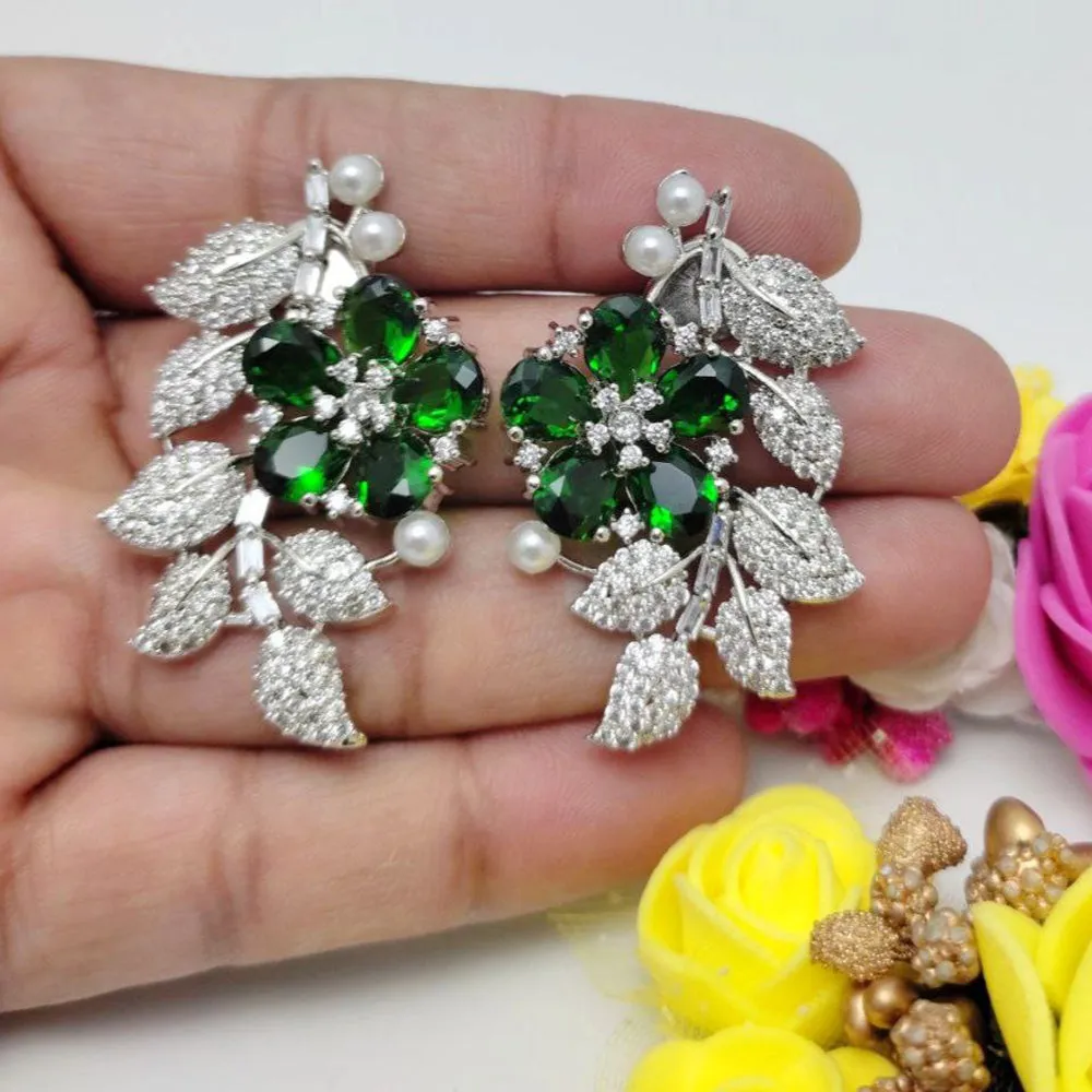 Aamrapali  Silver Plated  AD And Crystal Stone Dangler Earrings