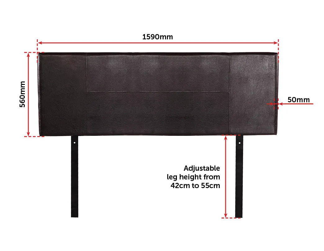Adjustable Height Brown PU Leather Queen Bed Headboard