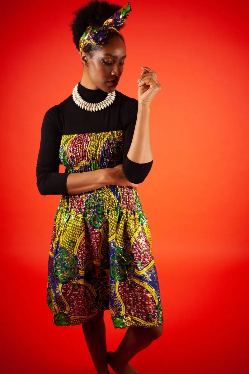 African Dress in Beautiful Gold Print