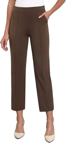 Agenlulu Stretchy Dress Pants for Women Summer Ankle Elastic High Rise Straight Leg Pants Business Work Slacks, 28" Inseam