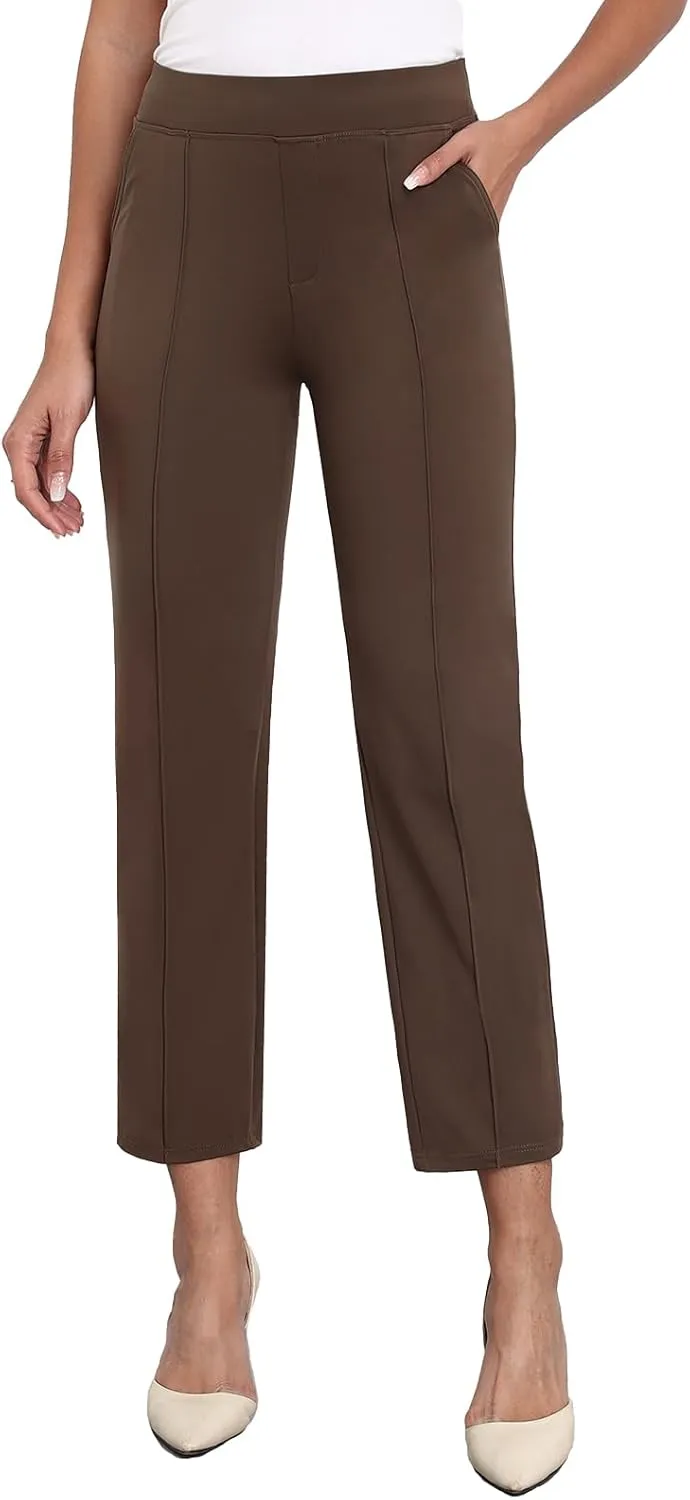 Agenlulu Stretchy Dress Pants for Women Summer Ankle Elastic High Rise Straight Leg Pants Business Work Slacks, 28" Inseam