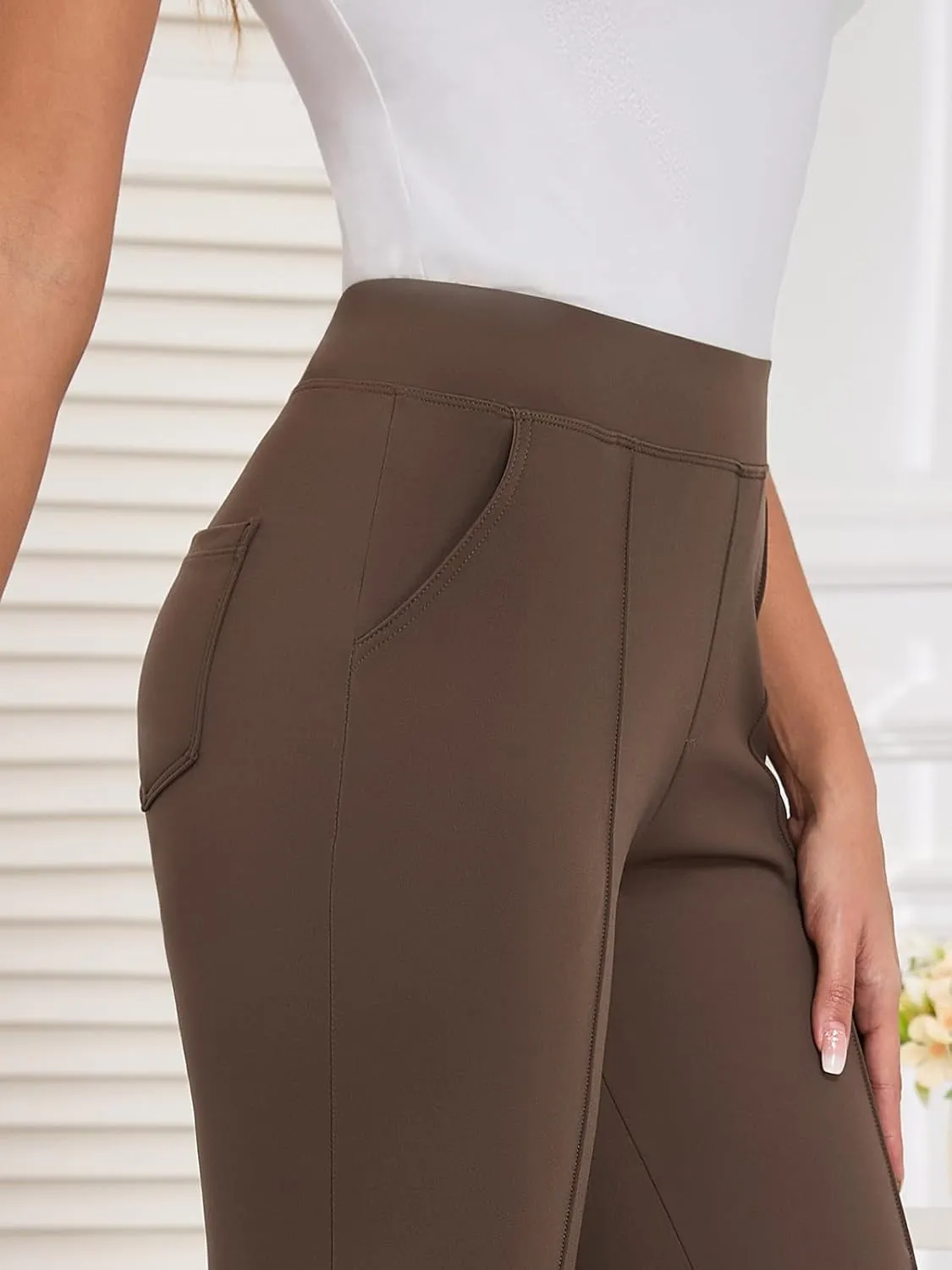 Agenlulu Stretchy Dress Pants for Women Summer Ankle Elastic High Rise Straight Leg Pants Business Work Slacks, 28" Inseam