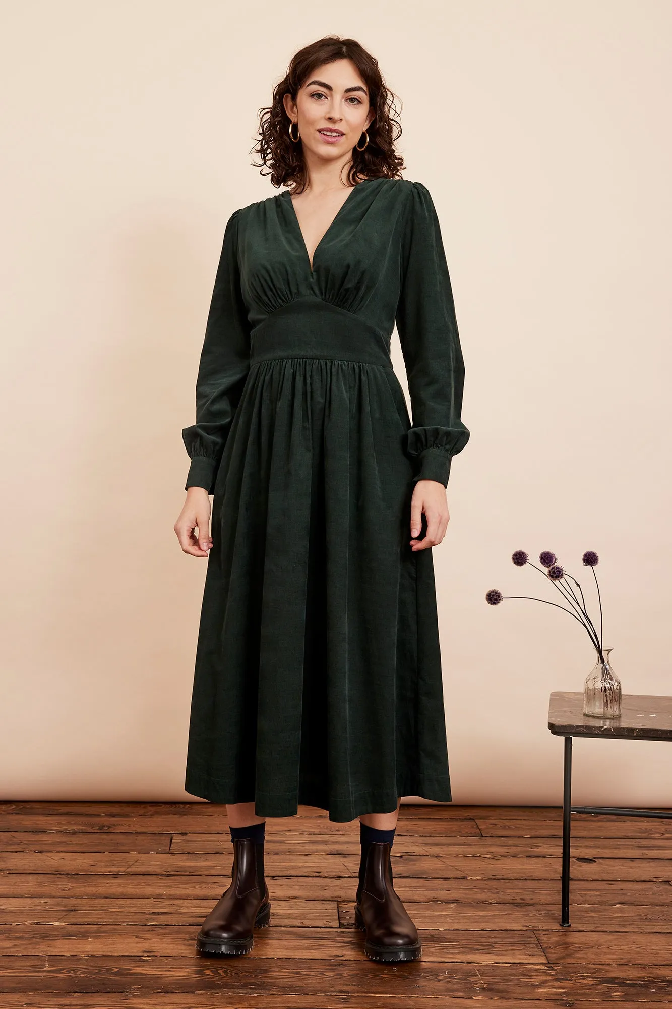 Stylish Sycamore Green Amara Needlecord Dress