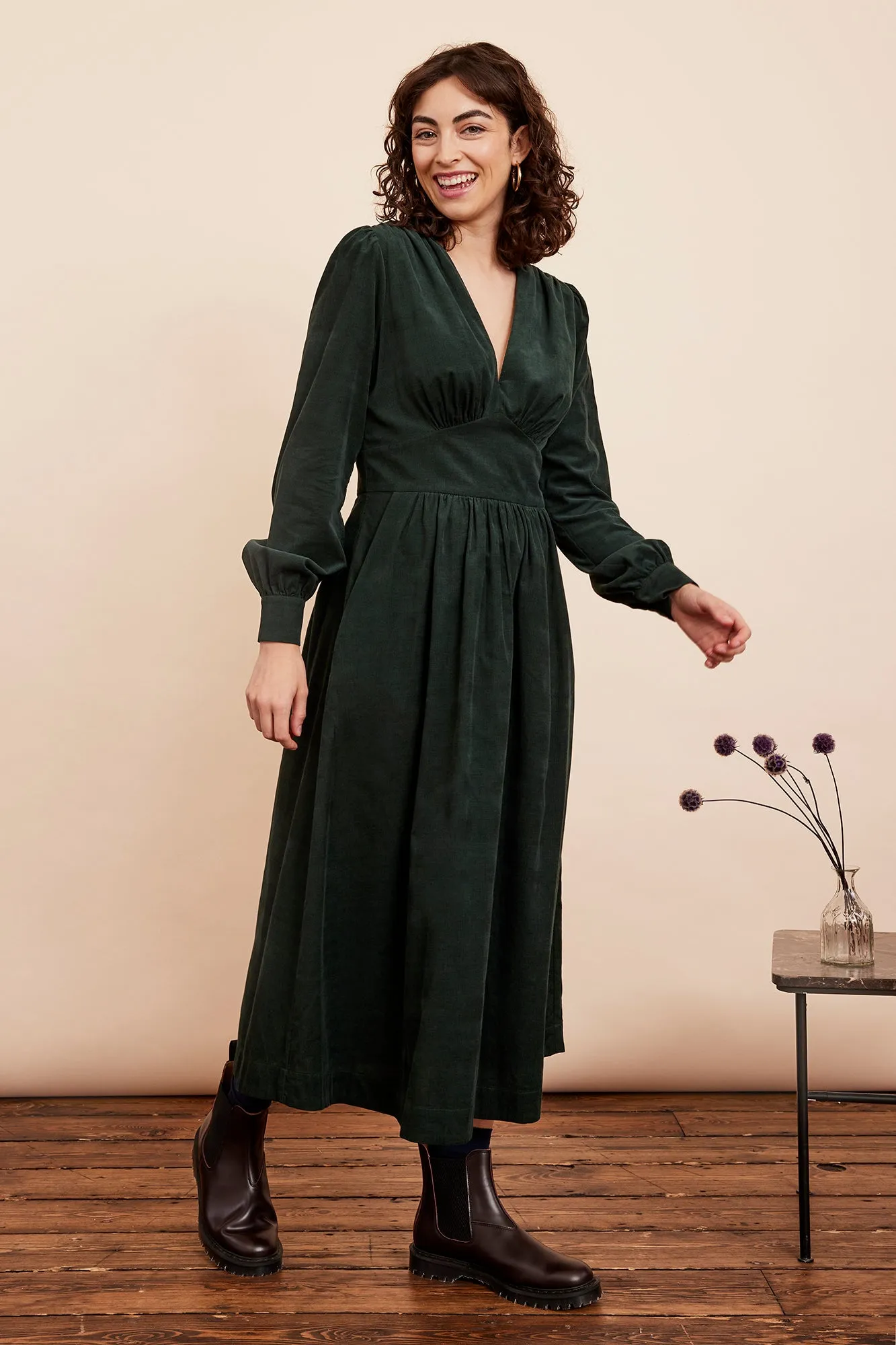 Stylish Sycamore Green Amara Needlecord Dress