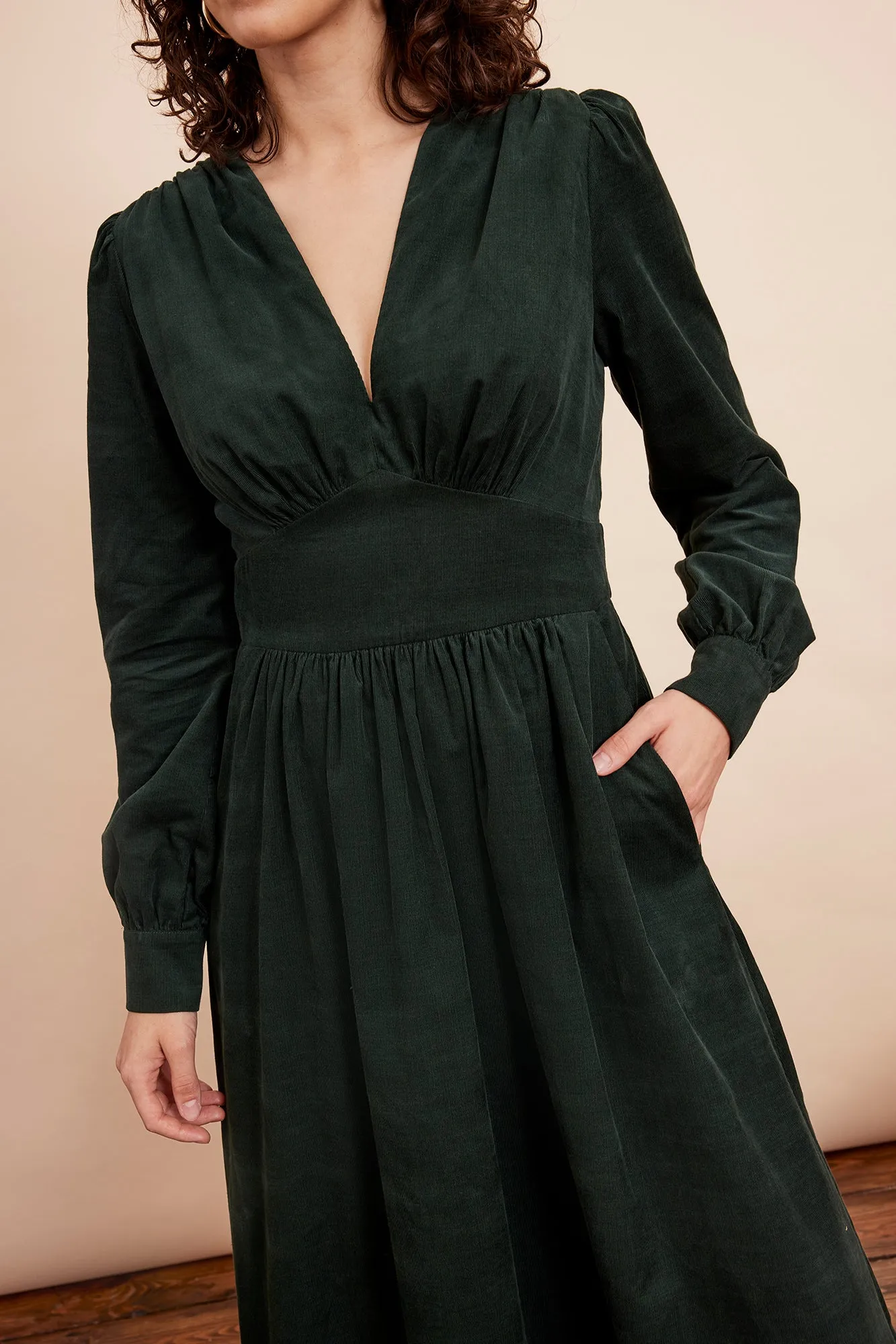Stylish Sycamore Green Amara Needlecord Dress