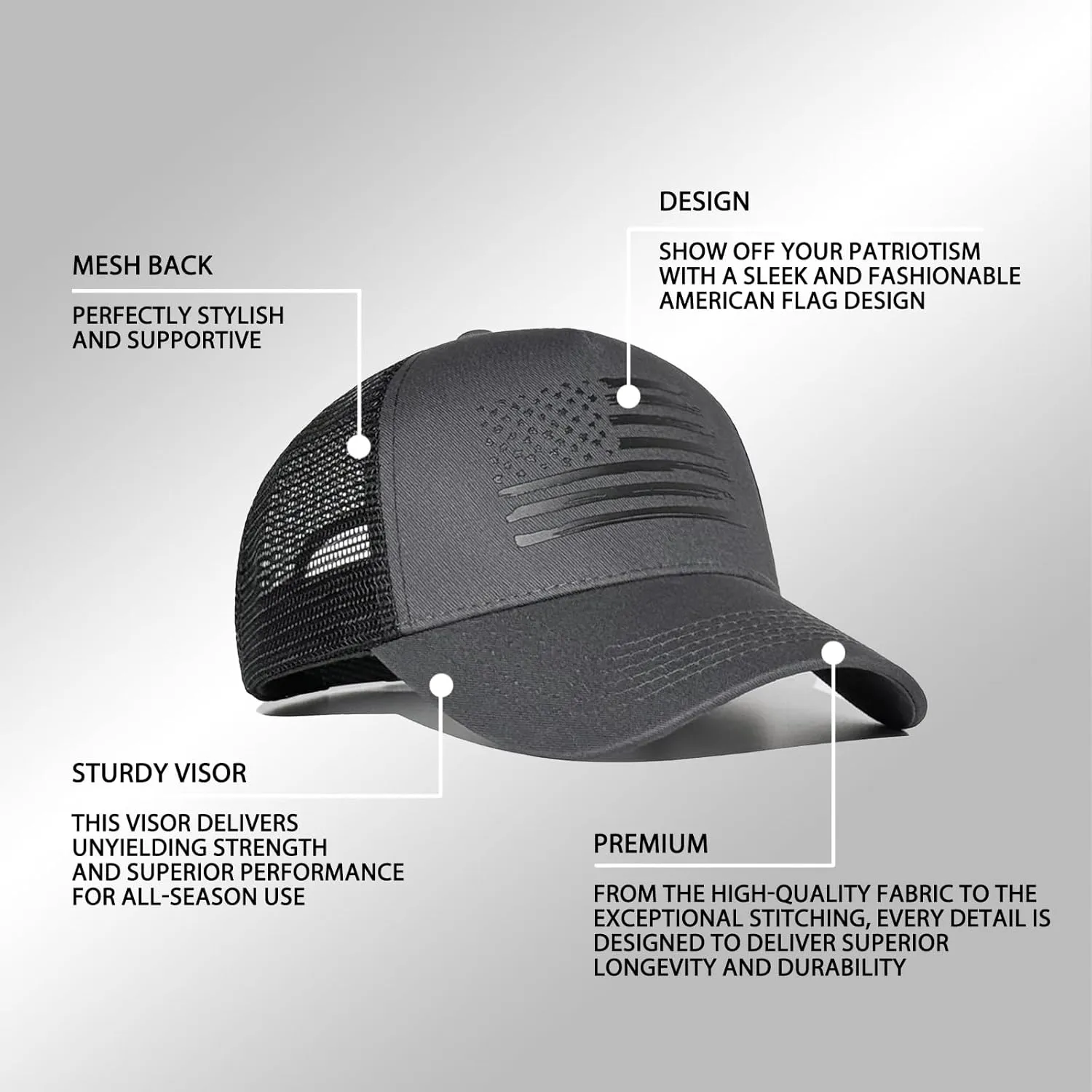 American Flag Trucker Hats, USA hat for Men and Women - Adjustale Baseball Cap, Outdoor Mesh Snap Back - for Daily Use