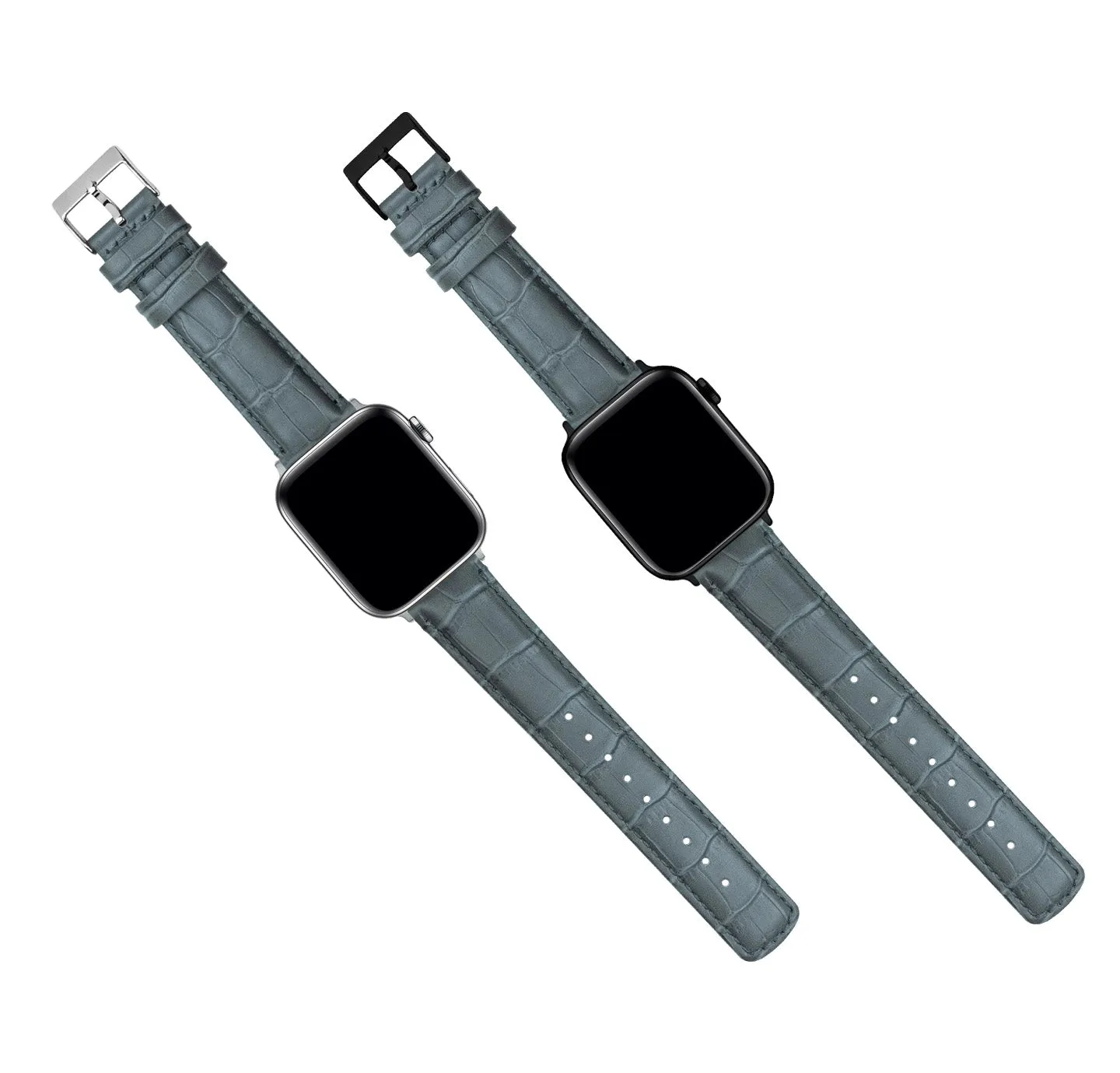 Apple Watch Smoke Grey Alligator Grain Leather Watch Band