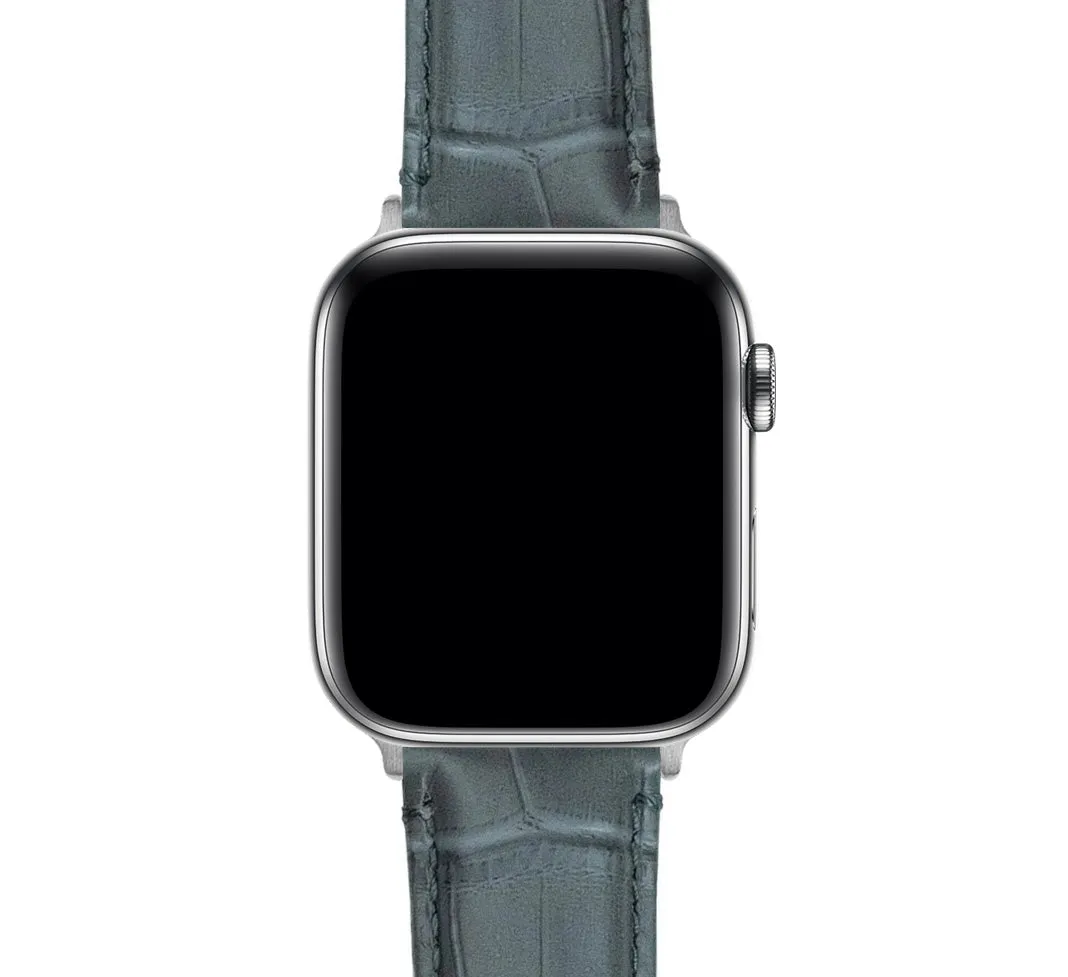 Apple Watch Smoke Grey Alligator Grain Leather Watch Band