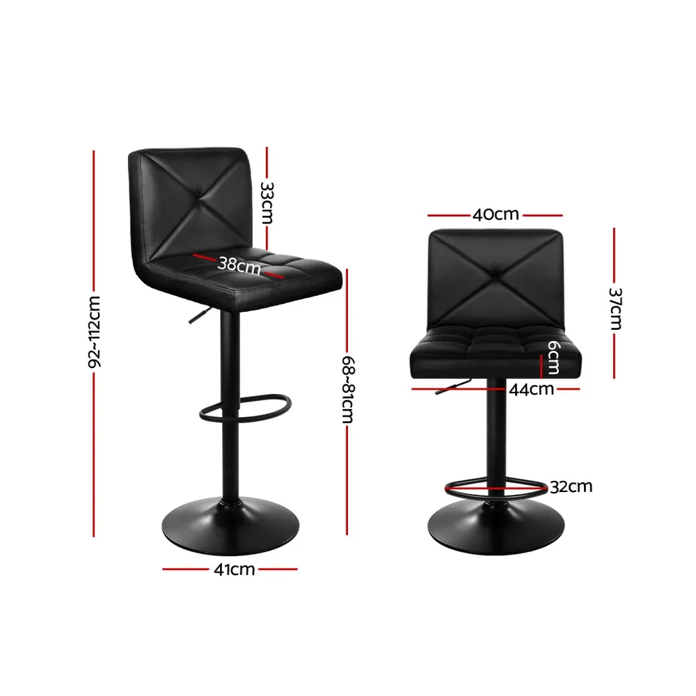 Artiss Set of 2 PU Leather Gas Lift Bar Stools - Black