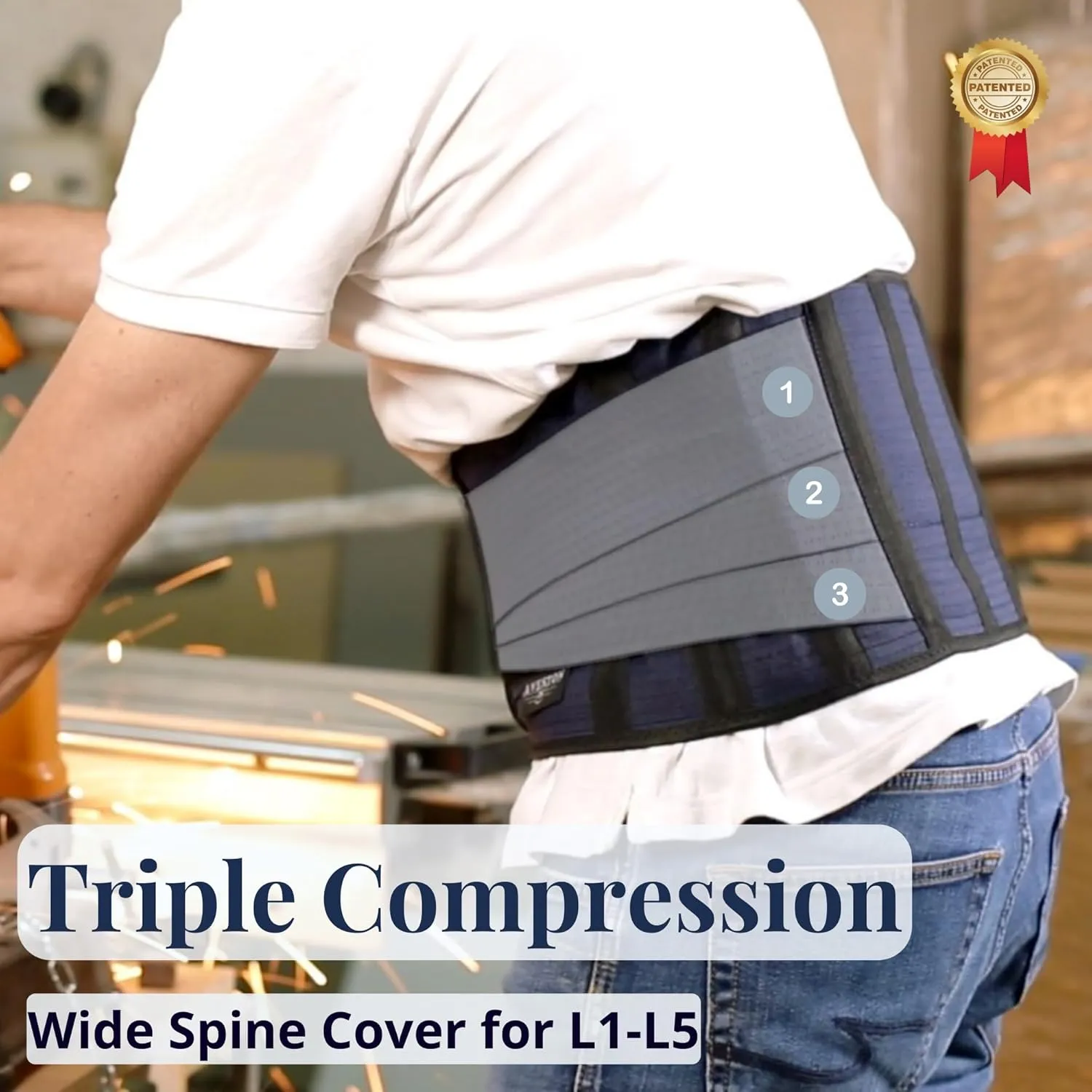 AVESTON Back Support Lower Back Brace for Back Pain Relief: Thin Breathable Rigid 6 ribs Adjustable Lumbar Support Belt for Men/Women Keeps Spine Straight and Safe  Belly size 38-45" Large