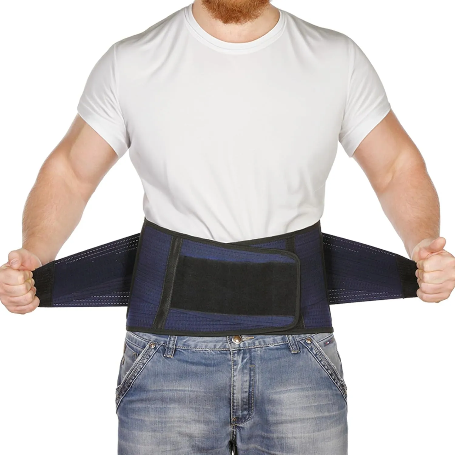AVESTON Back Support Lower Back Brace for Back Pain Relief: Thin Breathable Rigid 6 ribs Adjustable Lumbar Support Belt for Men/Women Keeps Spine Straight and Safe  Belly size 46-52" XLarge