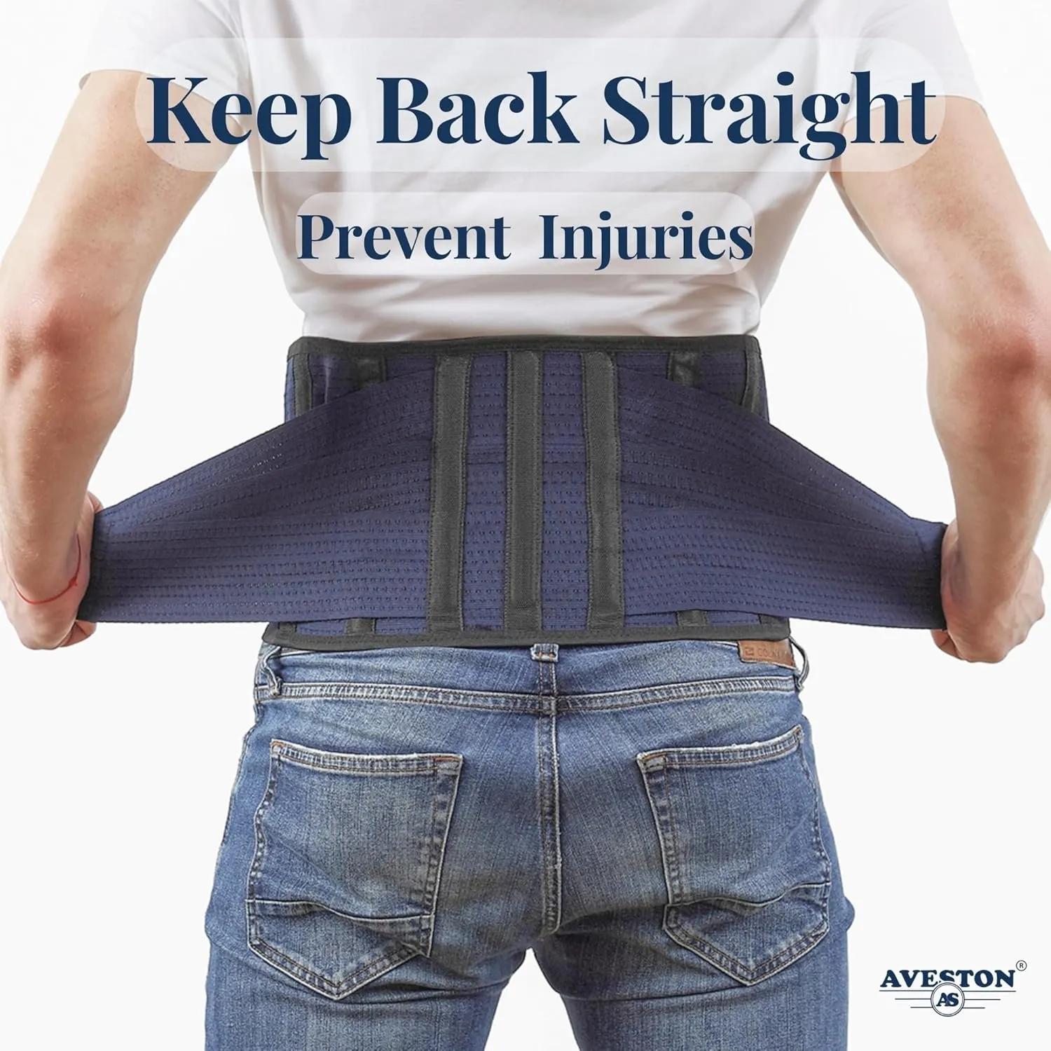 AVESTON Back Support Lower Back Brace for Back Pain Relief: Thin Breathable Rigid 6 ribs Adjustable Lumbar Support Belt for Men/Women Keeps Spine Straight and Safe  Belly size 46-52" XLarge
