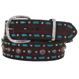 B1129 - Brown Rough Out Buck Stitched Leather Belt