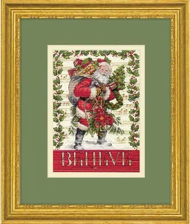 BELIEVE IN SANTA, Counted Cross Stitch Kit, 18 count ivory Aida, DIMENSIONS, Gold Collection (70-08980)