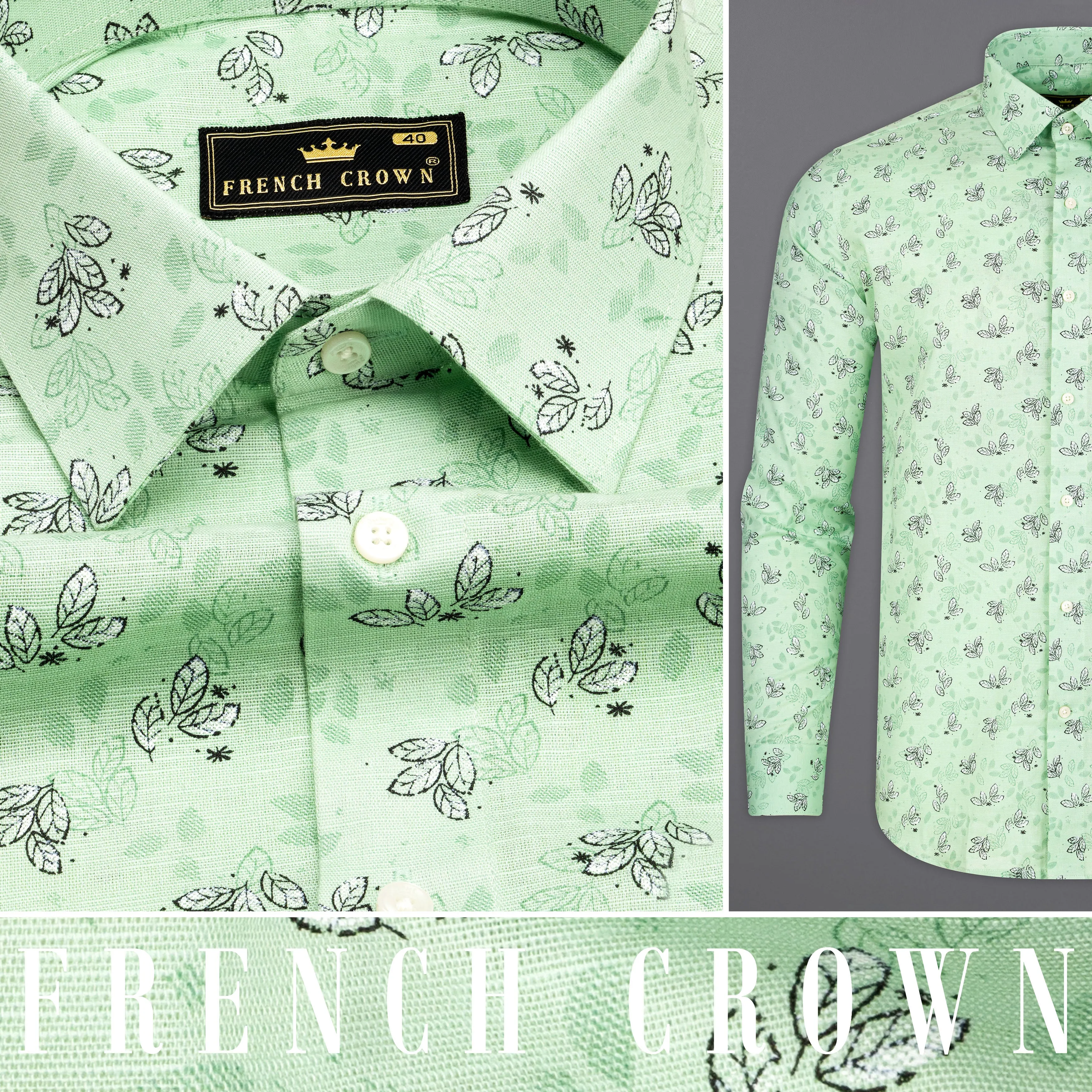 Beryl Green Ditsy Textured Luxurious Linen Shirt